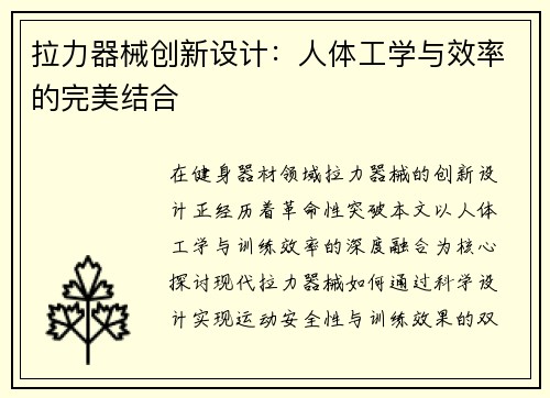 拉力器械创新设计：人体工学与效率的完美结合