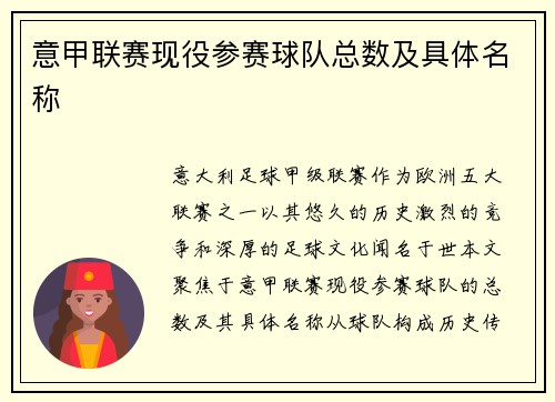 意甲联赛现役参赛球队总数及具体名称